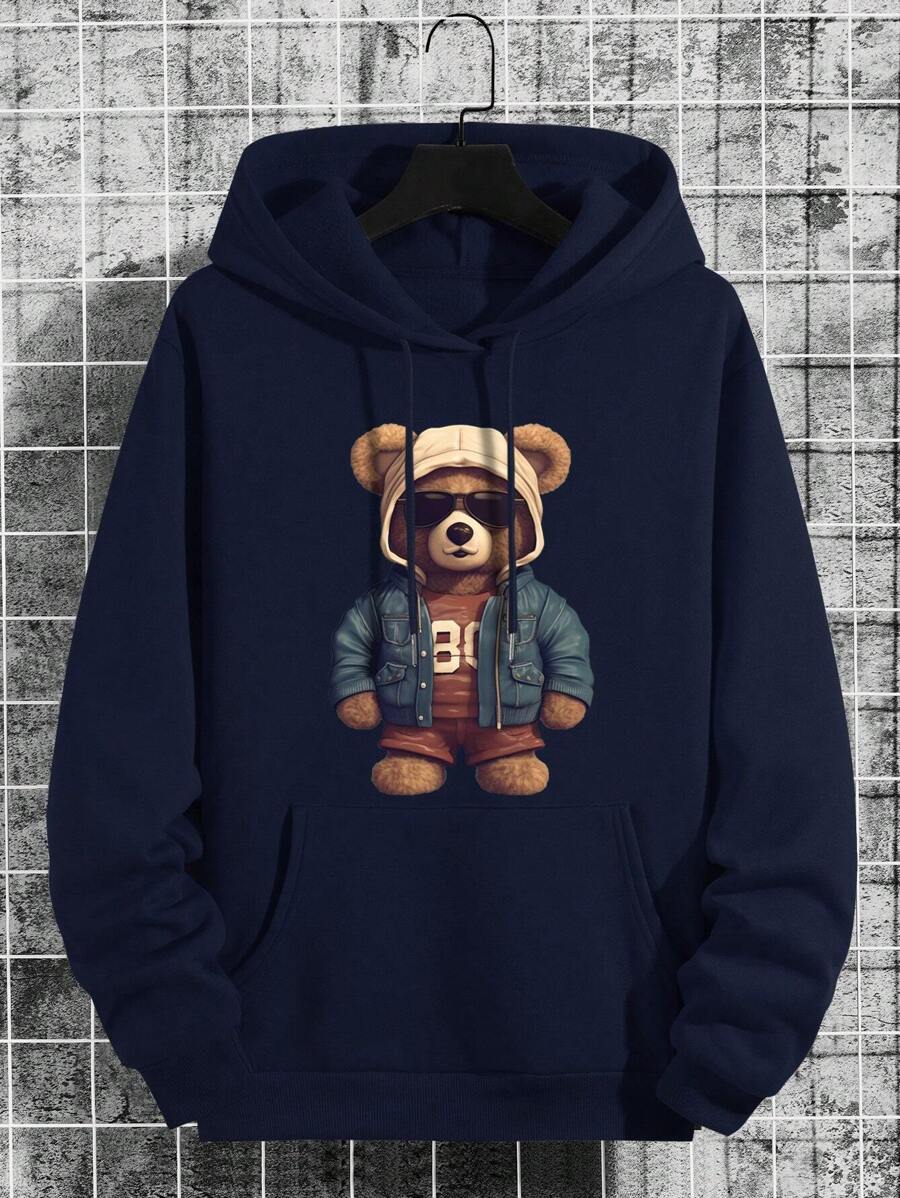 Sudadera térmica con capucha y cordón ajustable con bolsillo tipo canguro y estampado de oso Manfinity Dauomo para hombre
