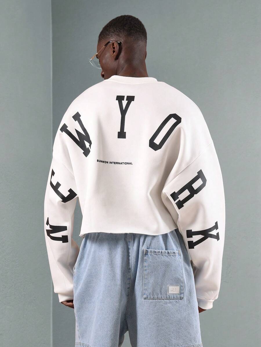 Sudadera de diseñador SUMWON con estampado de letras en la espalda, colección de ropa urbana internacional, otoño e invierno, corte corto, manga larga, estilo urbano informal.