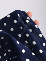 Vestido mini de lunares Elamini con cuello alto, cintura alta, abertura en la espalda, bajo anudado y volantes en contraste. Elegante y romántico para playa, salidas diarias y citas.