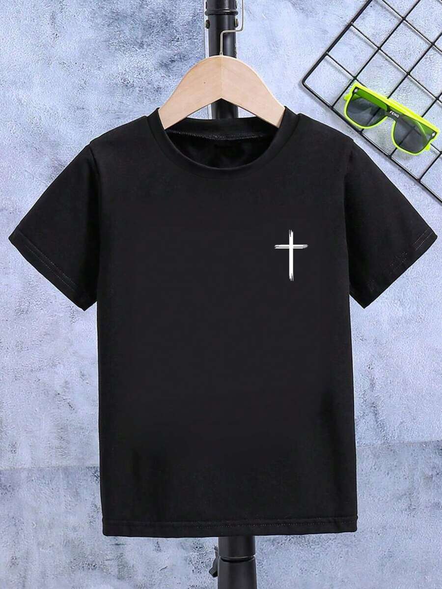 Camiseta informal de manga corta con cuello redondo y estampado para niños y adolescentes, tops de verano