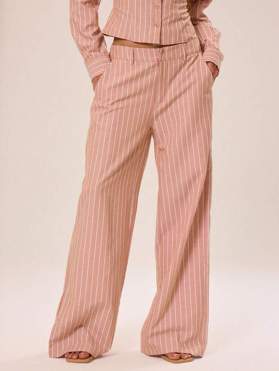 MUSERA Tailored Mid Rise Pinstripe Straight Leg Trousers Business Casual Elegant Business Casual Vacation Graduation Prom Wedding Guest Birthday Old Money Fall Work Office Back To School Night Out Going Out
