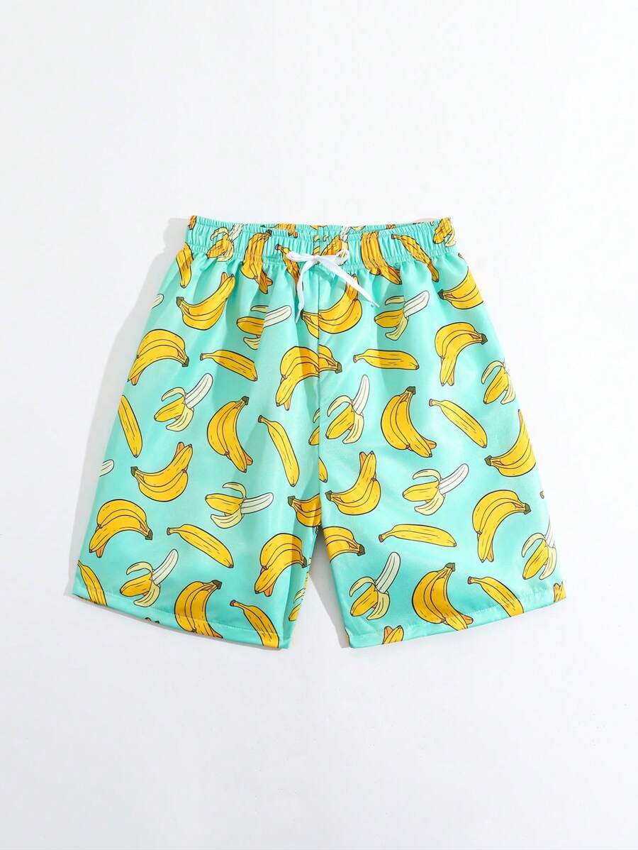 Bañador para niños preadolescentes, estampado de plátano, tejido, pantalones cortos de playa, ropa de playa para niños