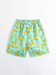 Bañador para niños preadolescentes, estampado de plátano, tejido, pantalones cortos de playa, ropa de playa para niños