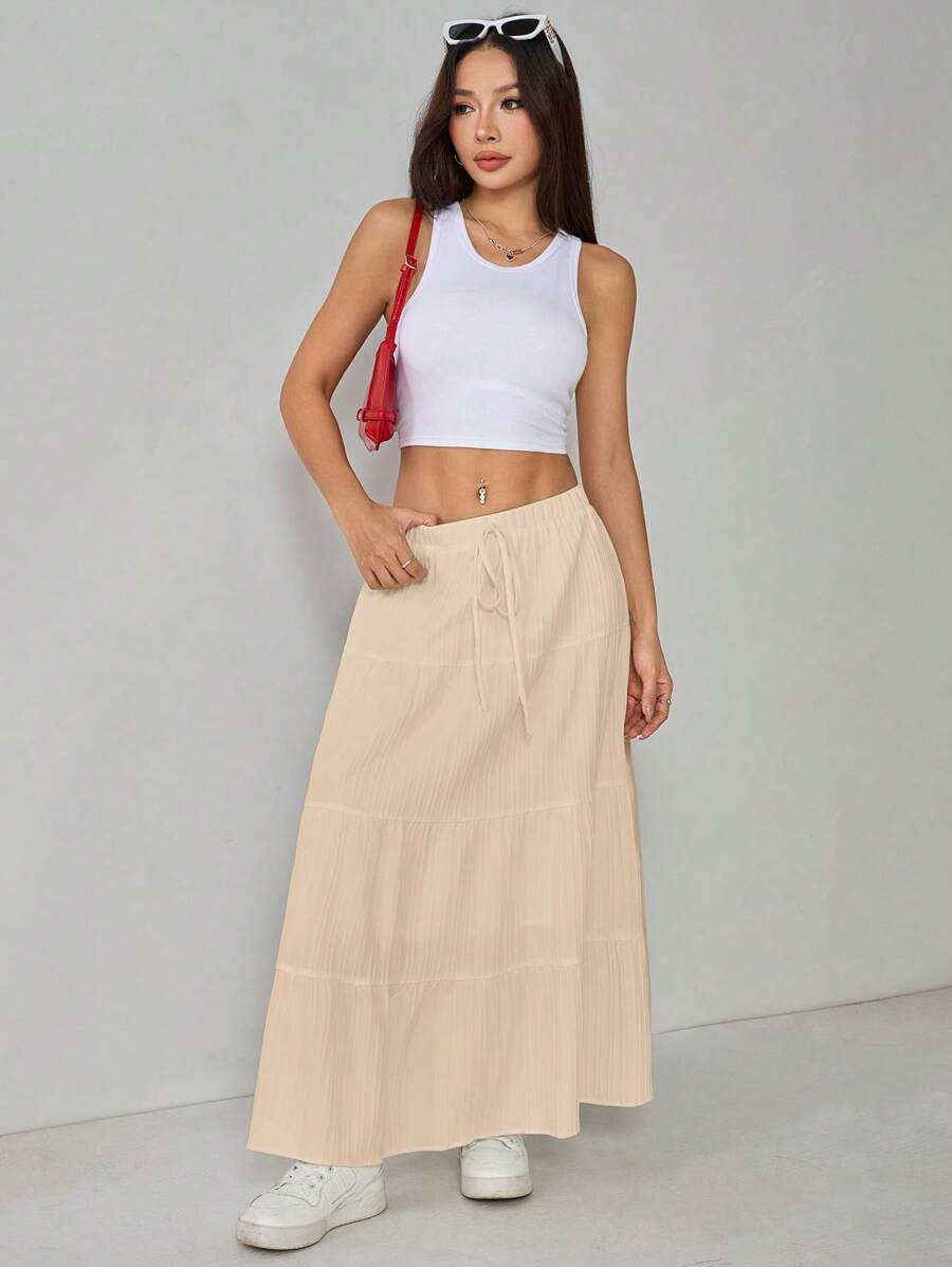 Falda larga con volantes y cintura alta de color liso para mujer de PETITE