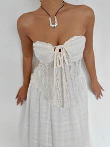 Siren Gaze - Top texturizado con volantes, lazo frontal y hombros descubiertos de color liso para mujer, atuendo para concierto, atuendos para rave, atuendo para festival, atuendo para concierto country, verano