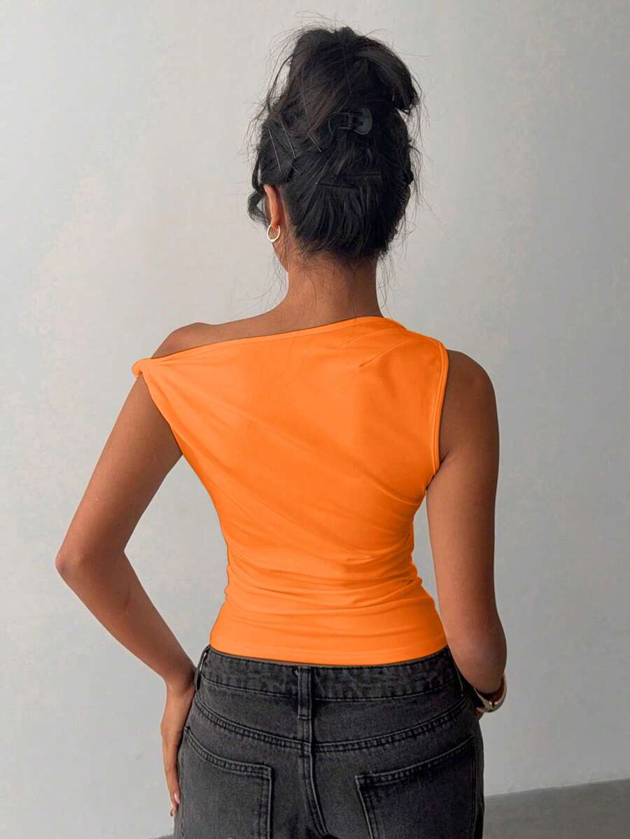 Blusa asimétrica de cuello en V de color liso para mujer, moda de verano