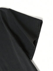 Camiseta informal de manga corta con cuello redondo y estampado de texto en inglés para niño preadolescente, color negro, para verano