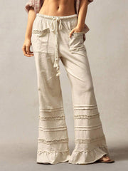 Pantalones de punto acampanados de cintura alta de color liso estilo bohemio Bohemela, primavera-verano