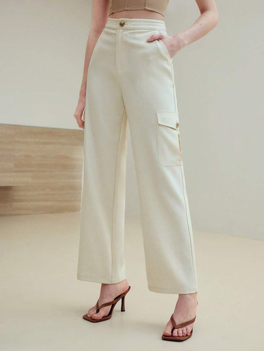 PANTALONES DE LINO CON BOLSILLOS INCLINADOS MOTF
