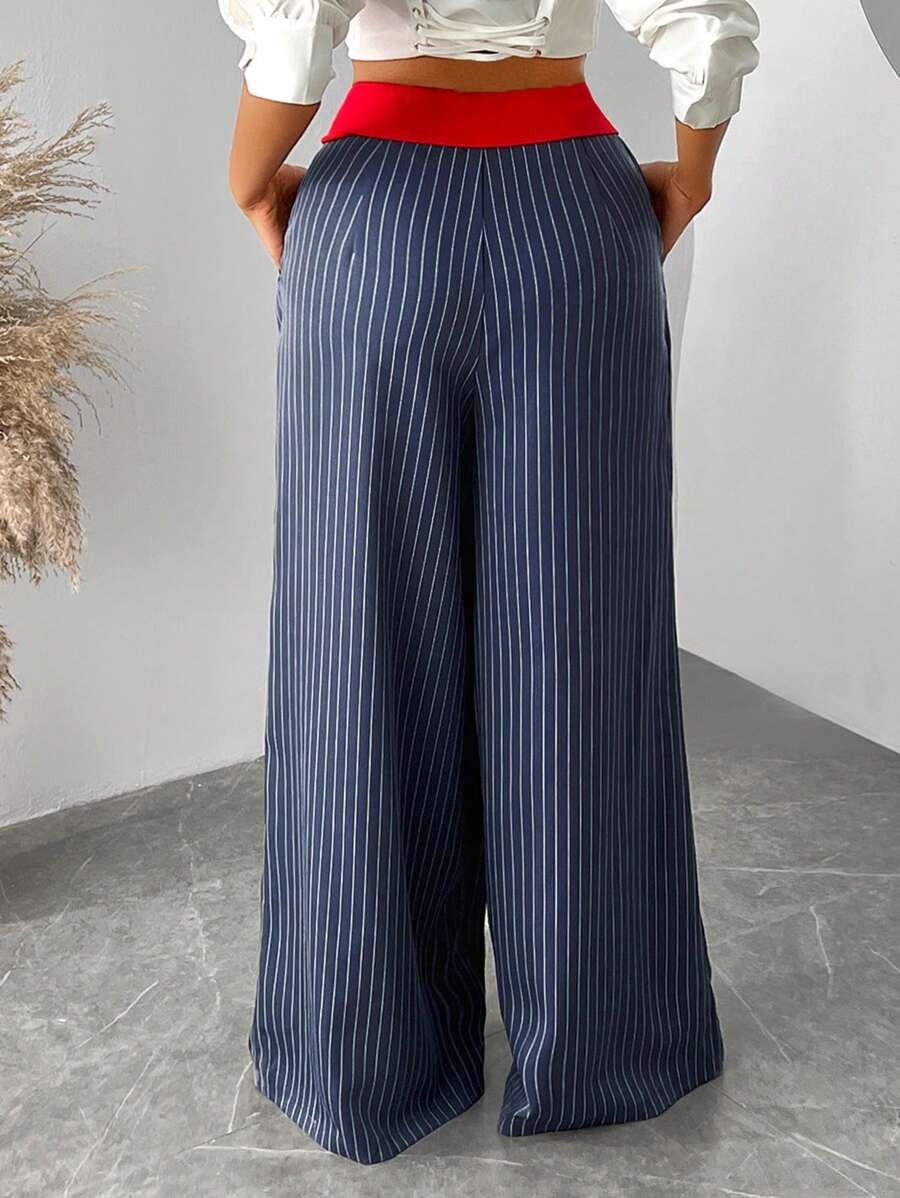 Pantalones anchos y holgados con rayas de colores contrastantes para mujer SXY