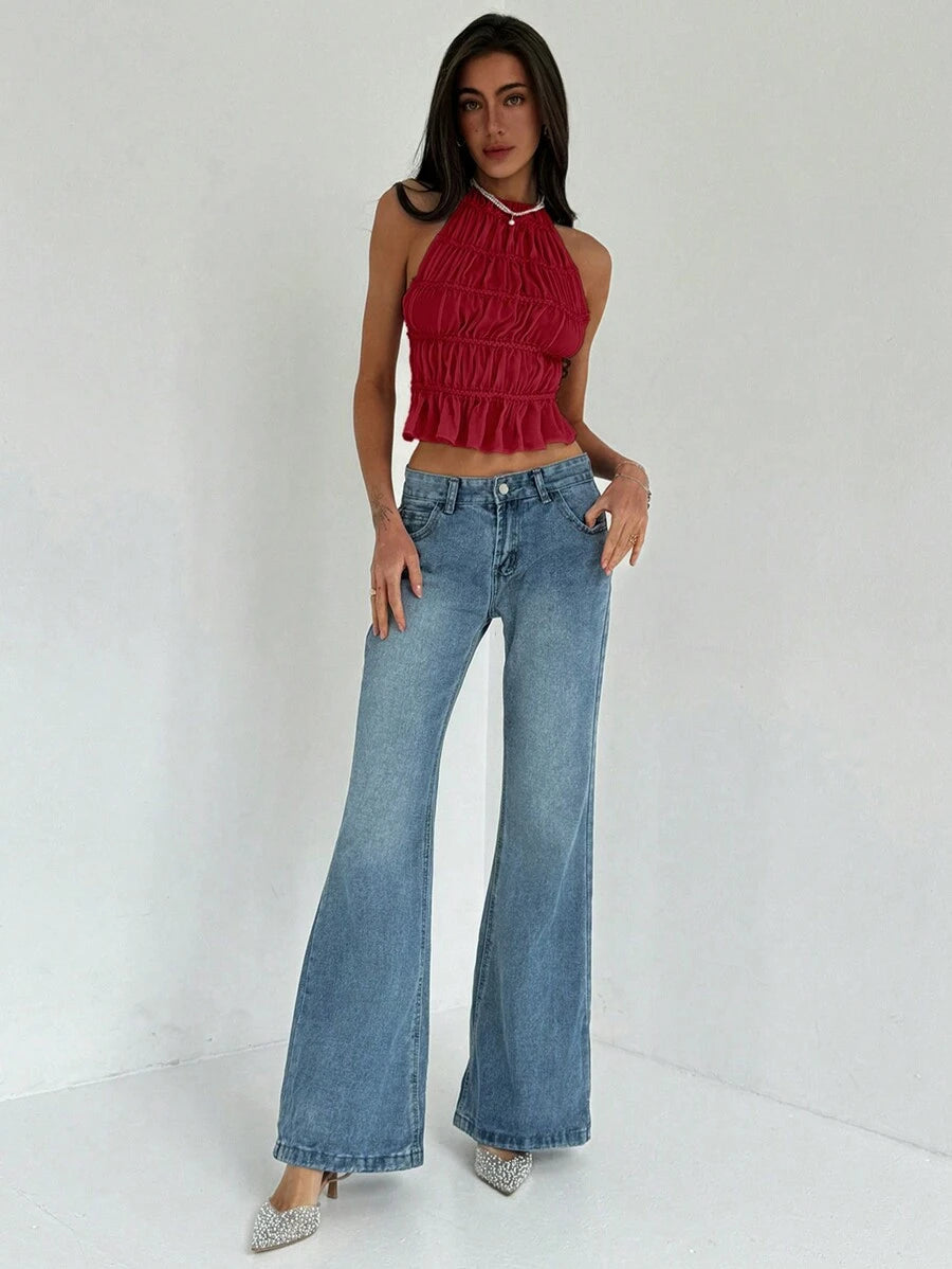 Camisola corta Aloruh para mujer con tirantes ajustables, fruncida, en capas, semitransparente, ideal para citas románticas, ideal para conciertos.