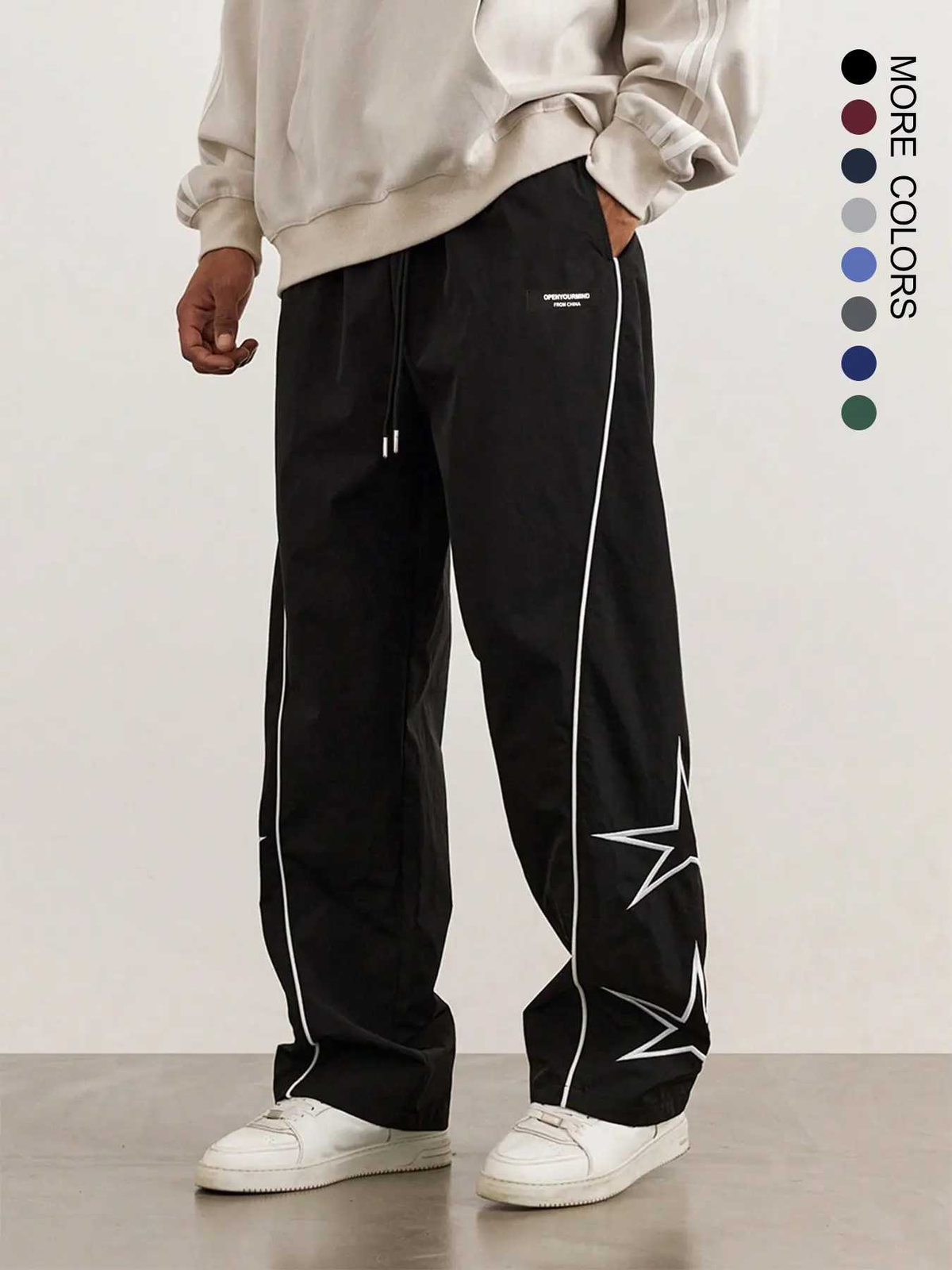 Pantalones TECCULI Manfinity Hypemode holgados con estampado de estrellas y rayas laterales para hombre, pantalones negros largos y rectos para salir, para esposo, novio y para la vuelta al cole.