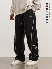 Pantalones TECCULI Manfinity Hypemode holgados con estampado de estrellas y rayas laterales para hombre, pantalones negros largos y rectos para salir, para esposo, novio y para la vuelta al cole.