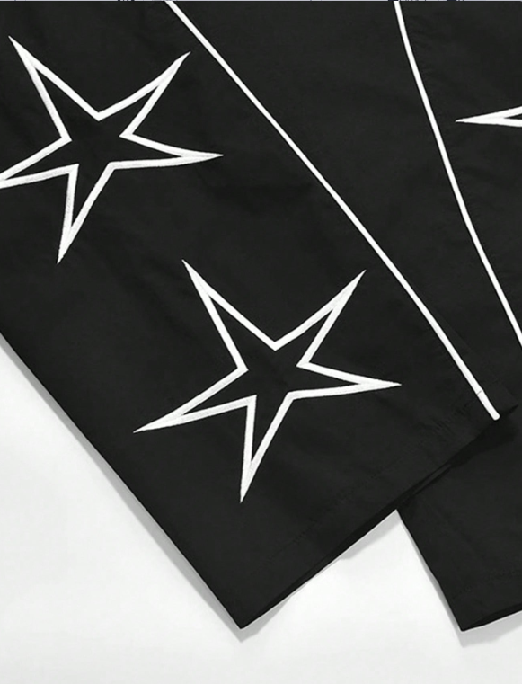 Pantalones TECCULI Manfinity Hypemode holgados con estampado de estrellas y rayas laterales para hombre, pantalones negros largos y rectos para salir, para esposo, novio y para la vuelta al cole.