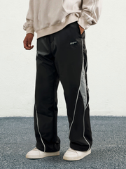 TECCULI Men's Letter Patchwork Side Stripe Drawstring Waist Pants, Casual Loose Pocket Trousers for Daily Wear, Fashion Men's Bottoms for All Seasons, Mens Pants, Casuals Pants, Menswear Oversized Baggy Activewear Sportswear Athletic Be