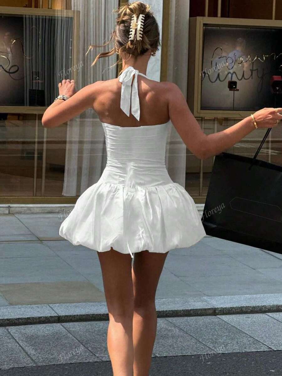 Vestido elegante con cuello halter para mujer, vestido corto de cóctel exclusivo de alta gama para fiestas de graduación, cumpleaños y banquetes.