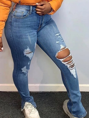 TECCULI - Vaqueros ajustados con dobladillo deshilachado para mujer, con botones y cremallera, estilo informal, azul claro, con bolsillos - Vaqueros ajustados de moda