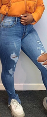 TECCULI - Vaqueros ajustados con dobladillo deshilachado para mujer, con botones y cremallera, estilo informal, azul claro, con bolsillos - Vaqueros ajustados de moda