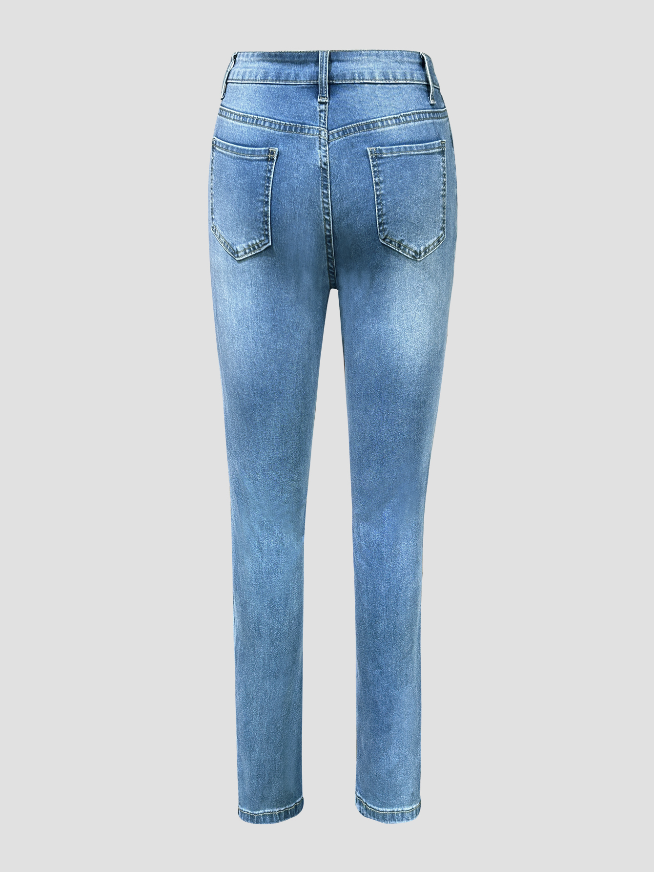 TECCULI - Vaqueros ajustados con dobladillo deshilachado para mujer, con botones y cremallera, estilo informal, azul claro, con bolsillos - Vaqueros ajustados de moda