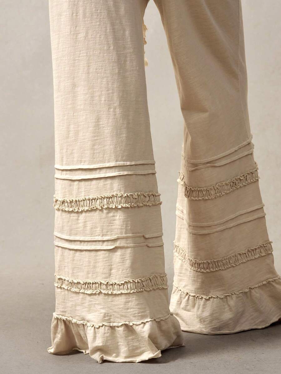 Pantalones de punto acampanados de cintura alta de color liso estilo bohemio Bohemela, primavera-verano