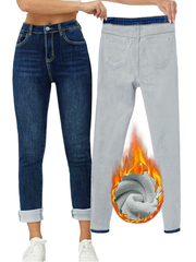 Jeggings ajustados de mezclilla lavada con forro térmico cálido de invierno TECCULI