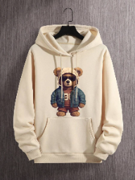 Sudadera térmica con capucha y cordón ajustable con bolsillo tipo canguro y estampado de oso Manfinity Dauomo para hombre