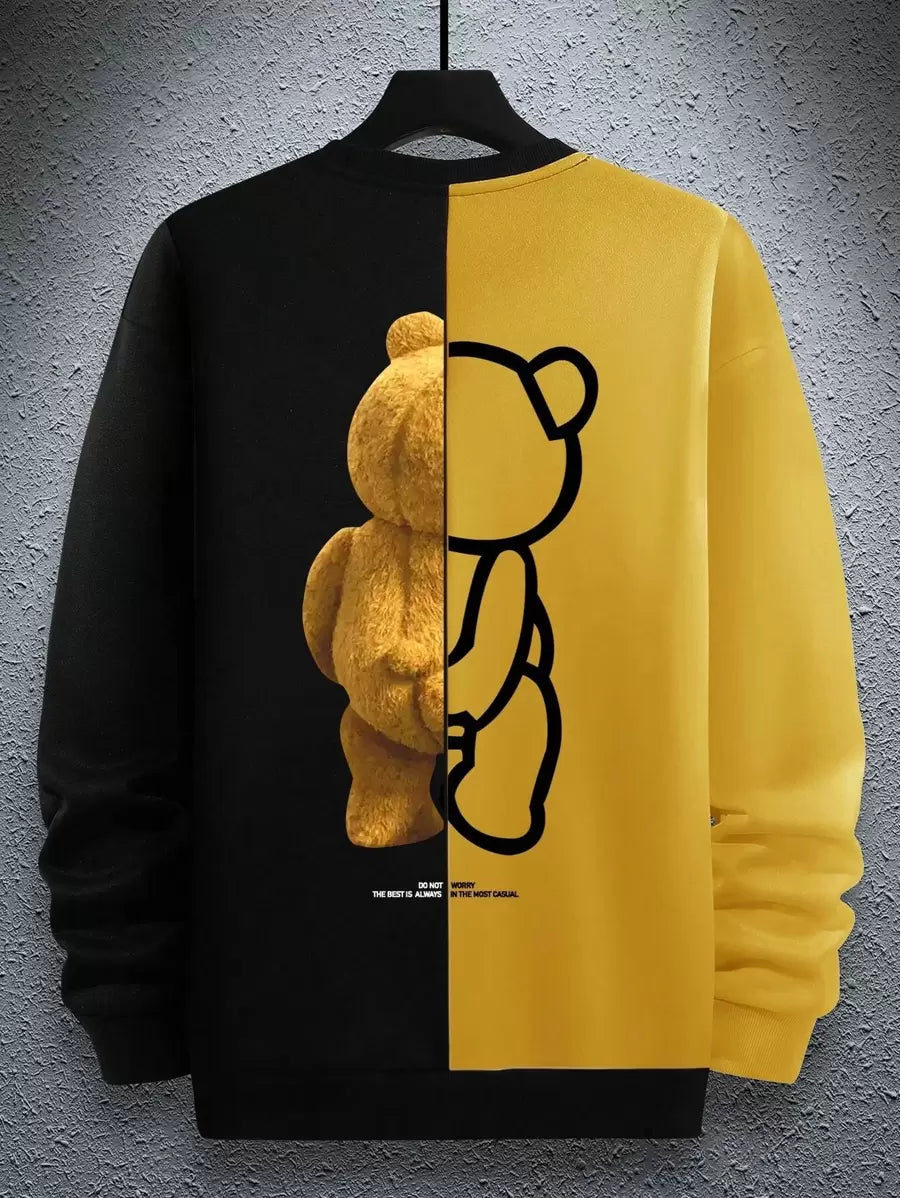 Sudadera holgada con estampado de osito de peluche y eslogan de Manfinity Hypemode para hombre, bicolor, con forro térmico, sudadera con capucha de oso y Winnie Pooh