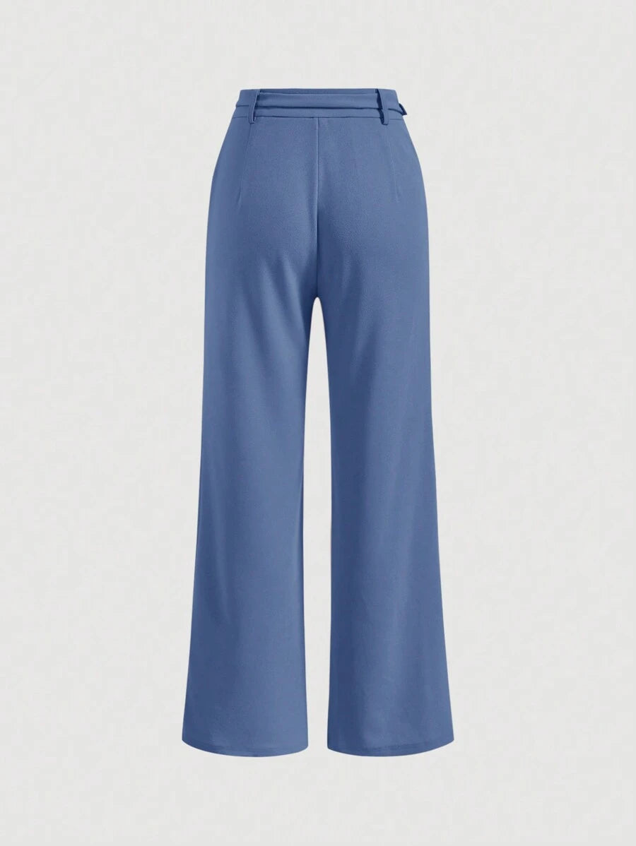 Pantalones de traje de pierna ancha con cinturón sólido MOD