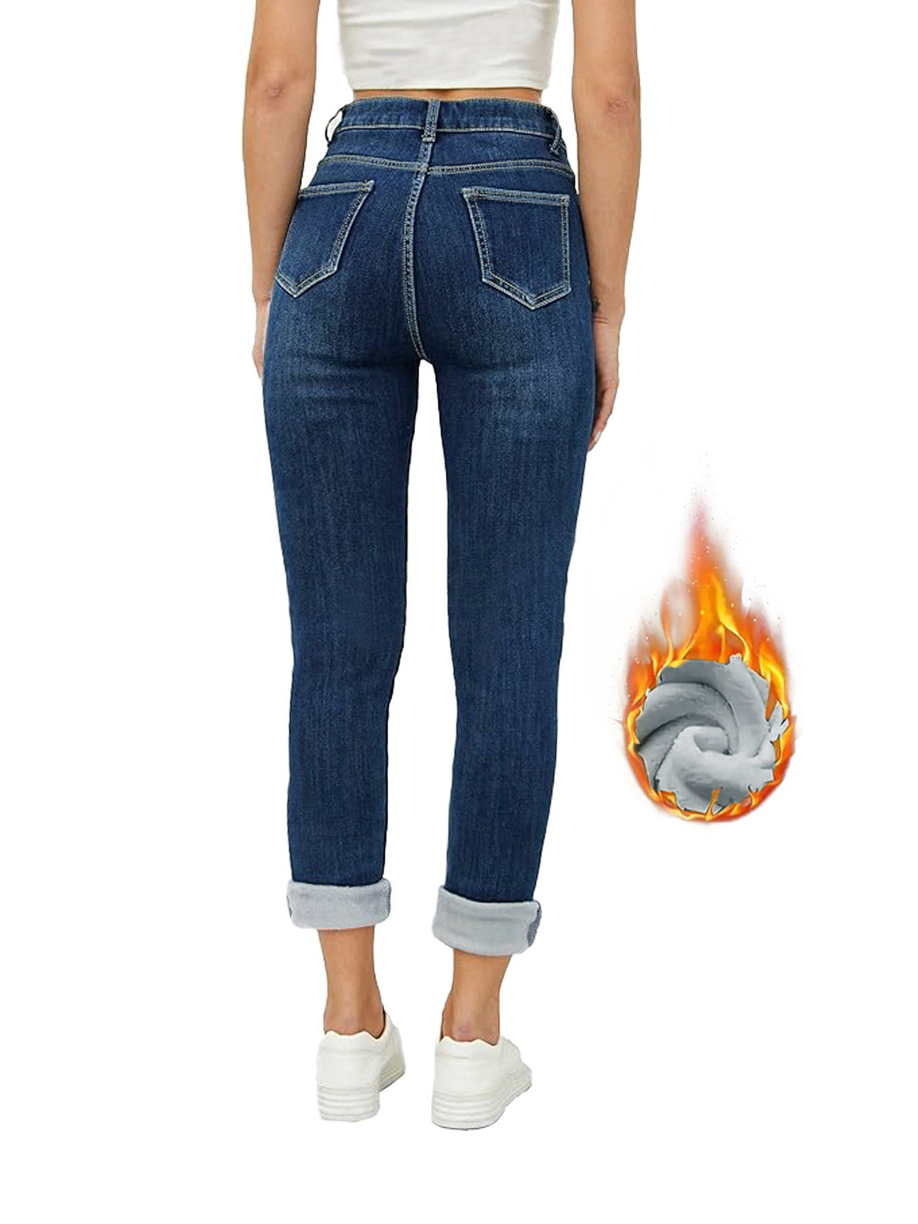 Jeggings ajustados de mezclilla lavada con forro térmico cálido de invierno TECCULI