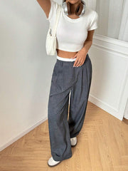 Pantalones de vestir elegantes, holgados, de pierna ancha, plisados y con estampado floral de cintura alta para mujer de EZwear