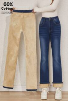 Pantalones vaqueros ajustados con forro grueso y cálido para mujer de TECCULI, talla 78, para invierno