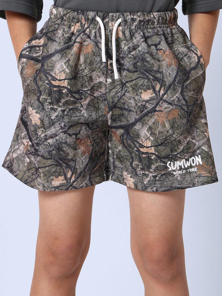 Pantalones cortos SUMWON Wild Tribe con estampado de camuflaje para aventuras al aire libre, cintura elástica, para senderismo, acampada, deportivos de verano, cómodos, para niños, jóvenes y adolescentes.