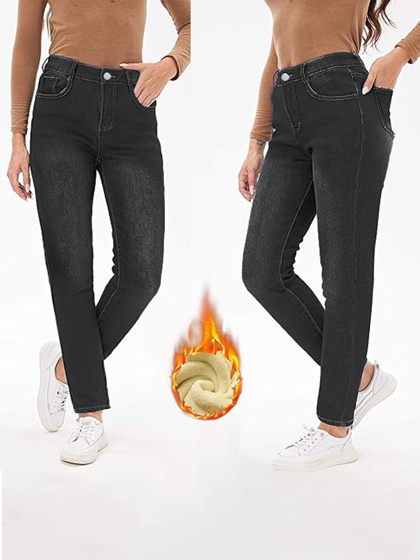 Pantalones vaqueros ajustados de invierno TECCULI para mujer, con forro térmico, de largo 78