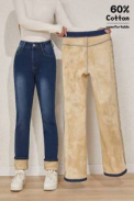 Pantalones vaqueros ajustados con forro grueso y cálido para mujer de TECCULI, talla 78, para invierno Y2K