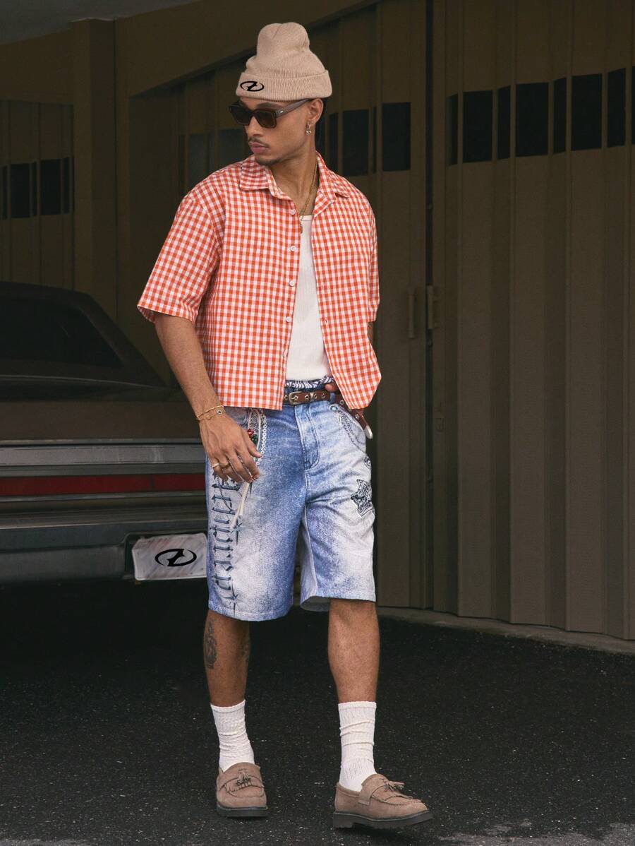 Camisa de manga corta a cuadros para hombre AXEPEAK, ideal para verano, edición urbana