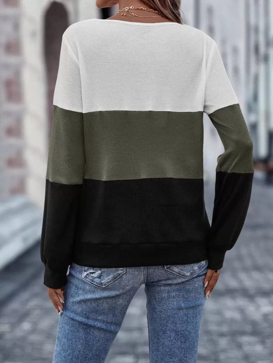 Sudadera EMERY ROSE con botones y bloques de color. Camiseta de manga larga para graduación y regreso a clases. Conjuntos para maestras.