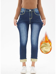 Pantalones vaqueros ajustados con forro grueso y cálido para mujer de TECCULI, talla 78, para invierno Y2K