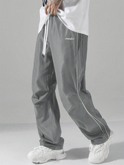 Pantalones casuales con letras TECCULI - Pantalones casuales para hombre - Estampado de letras, ribete en contraste, cintura con cordón ajustable