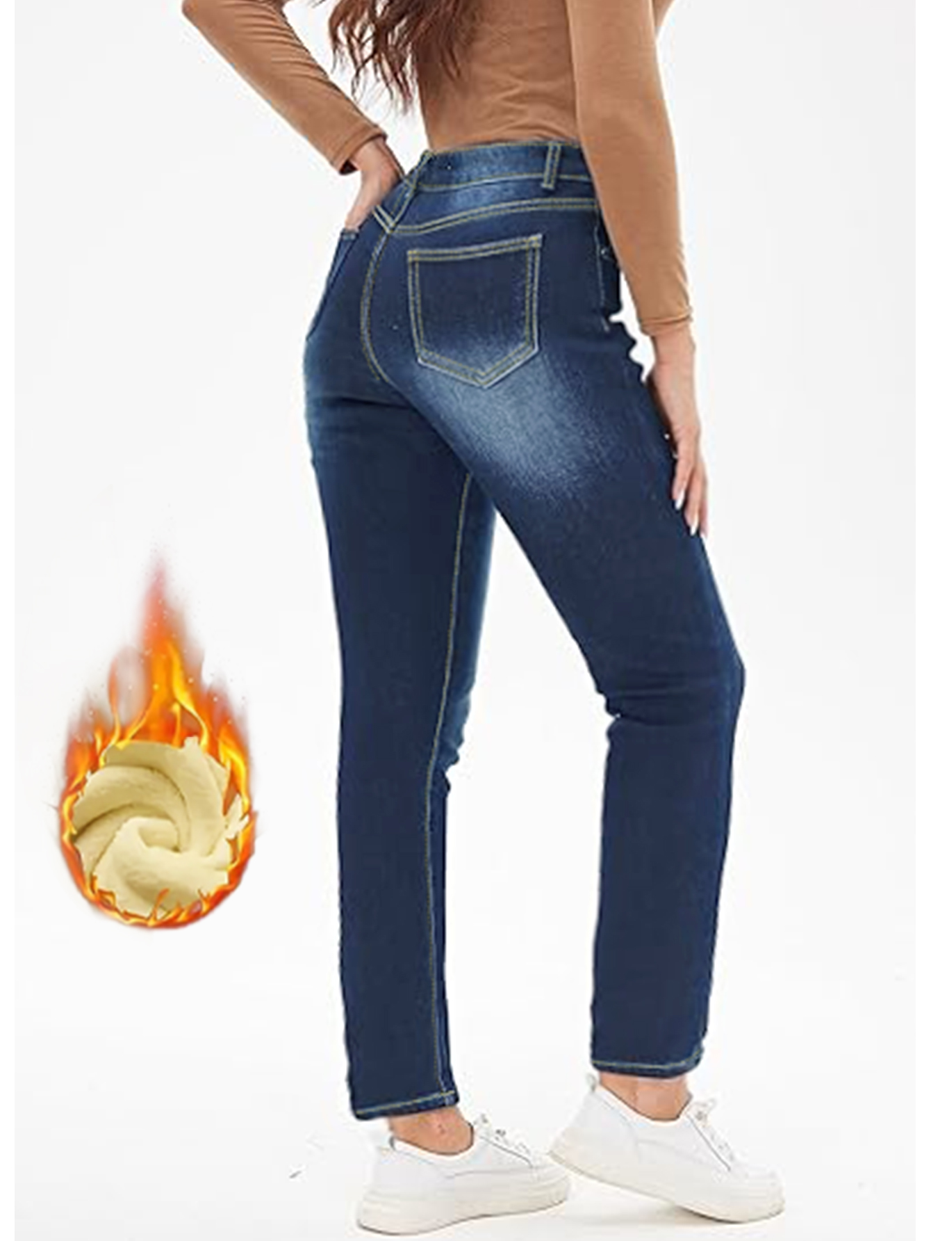 Pantalones vaqueros ajustados con forro grueso y cálido para mujer de TECCULI, talla 78, para invierno Y2K