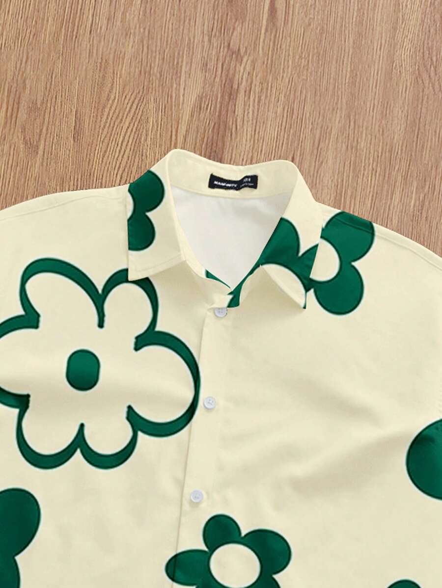Camisa casual de manga corta con estampado floral para hombre de Manfinity Joysei, top corto para hombre, top floral para hombre, top estampado de gran tamaño para hombre