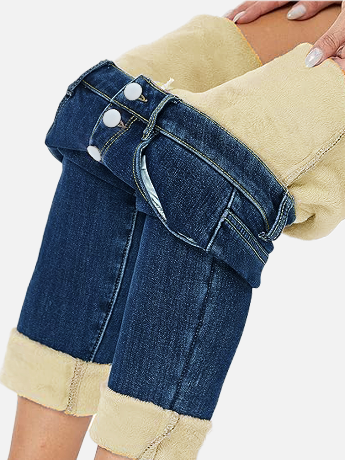 TECCULI Winter Thicken Thermal Lined Skinny Stretch Washed Denim Jeans