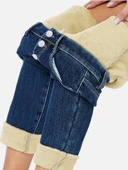 TECCULI Winter Thicken Thermal Lined Skinny Stretch Washed Denim Jeans