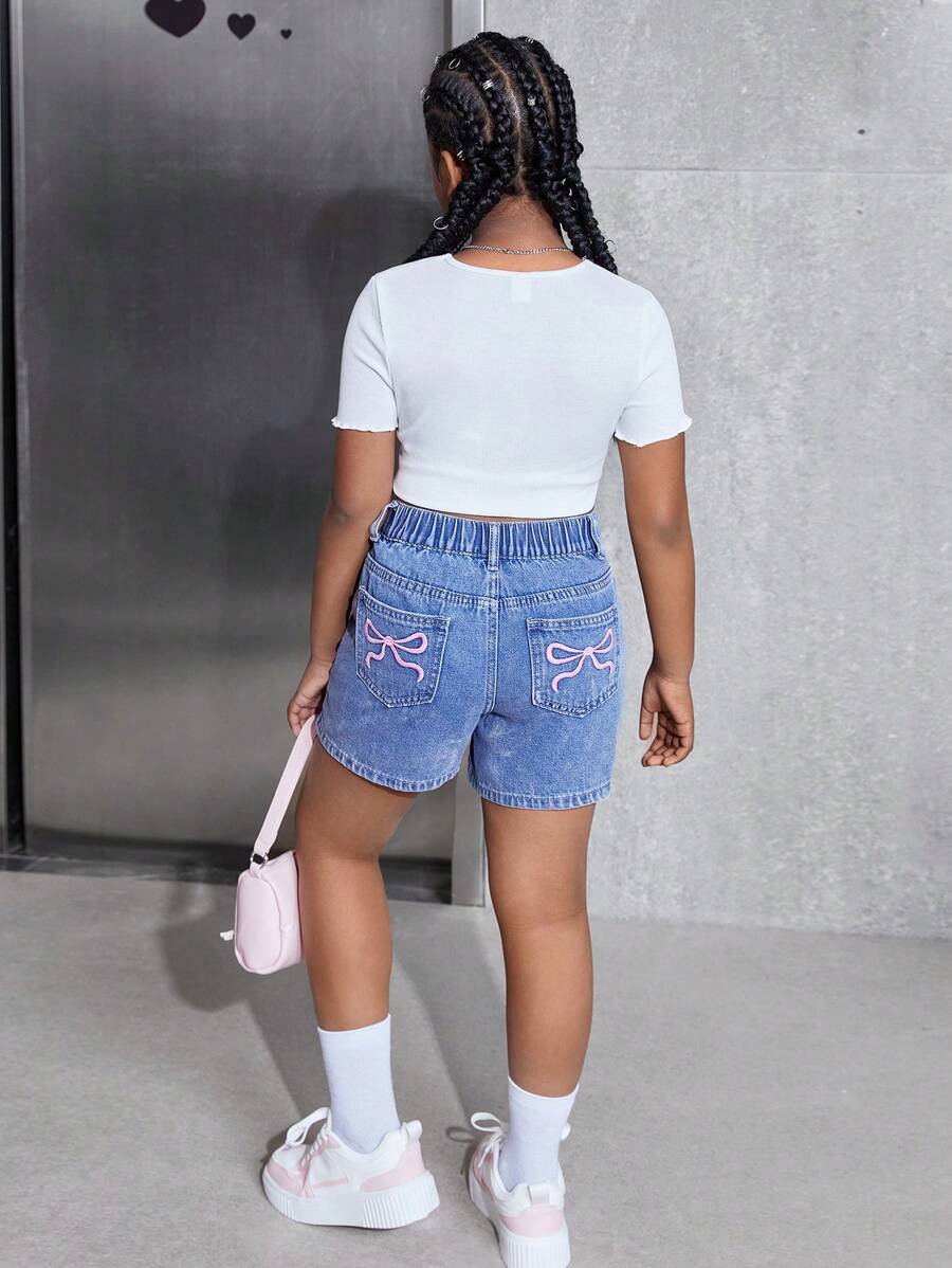 Shorts vaqueros minimalistas informales para niñas preadolescentes, uso diario