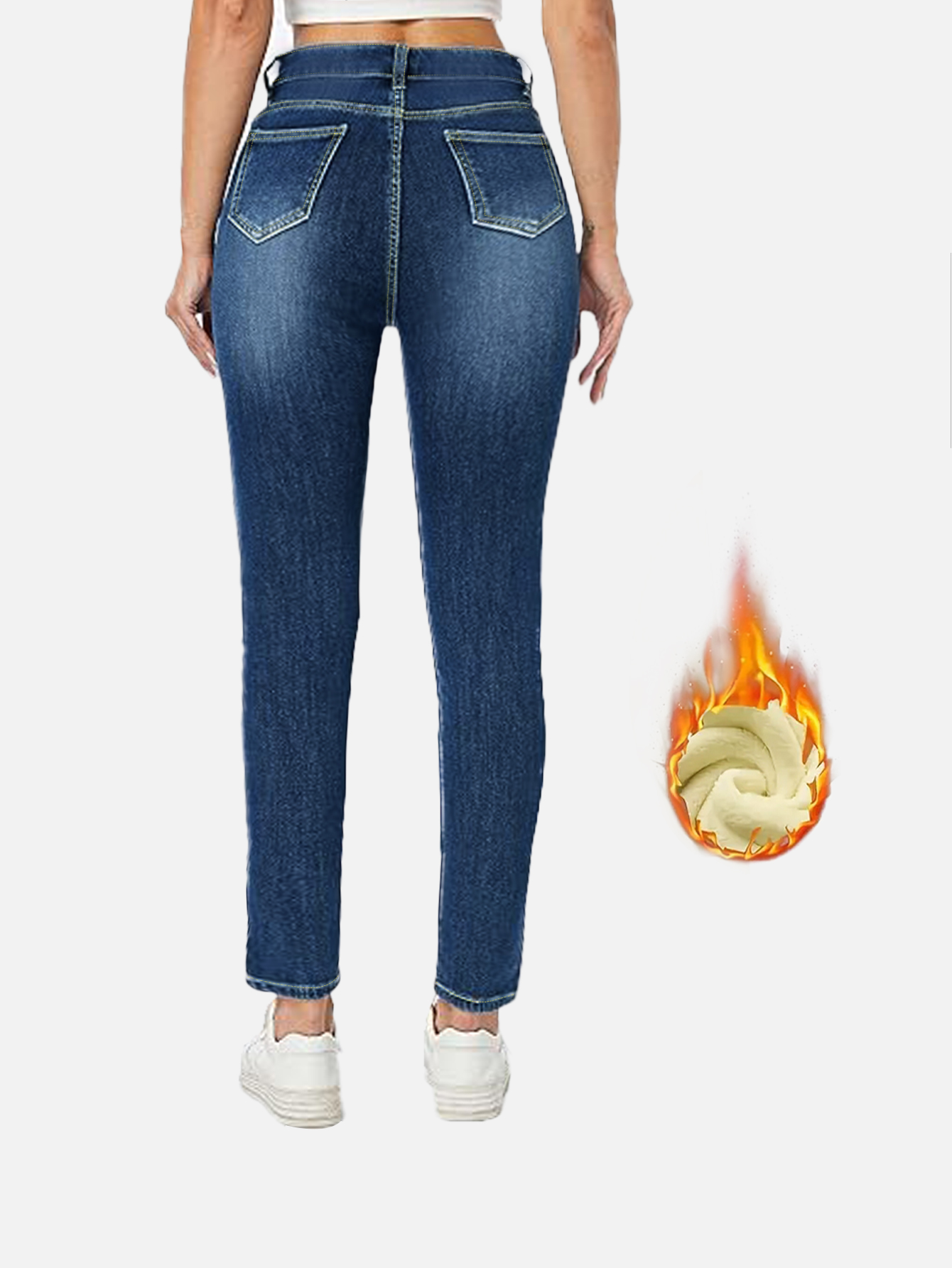 TECCULI Winter Thicken Thermal Lined Skinny Stretch Washed Denim Jeans