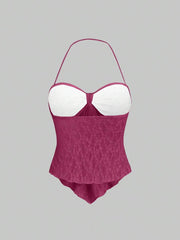 Sweetra - Top corto de verano para mujer con cuello halter y lazo frontal liso, estilo Y2K