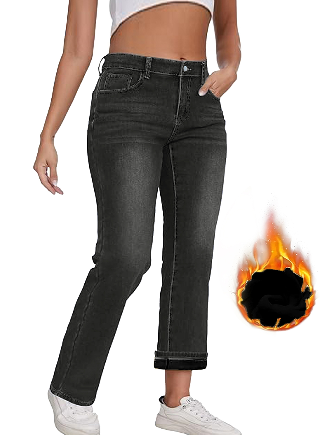 Pantalones vaqueros ajustados de corte entallado con forro térmico de invierno para mujer de TECCULI, de largo 78, estilo