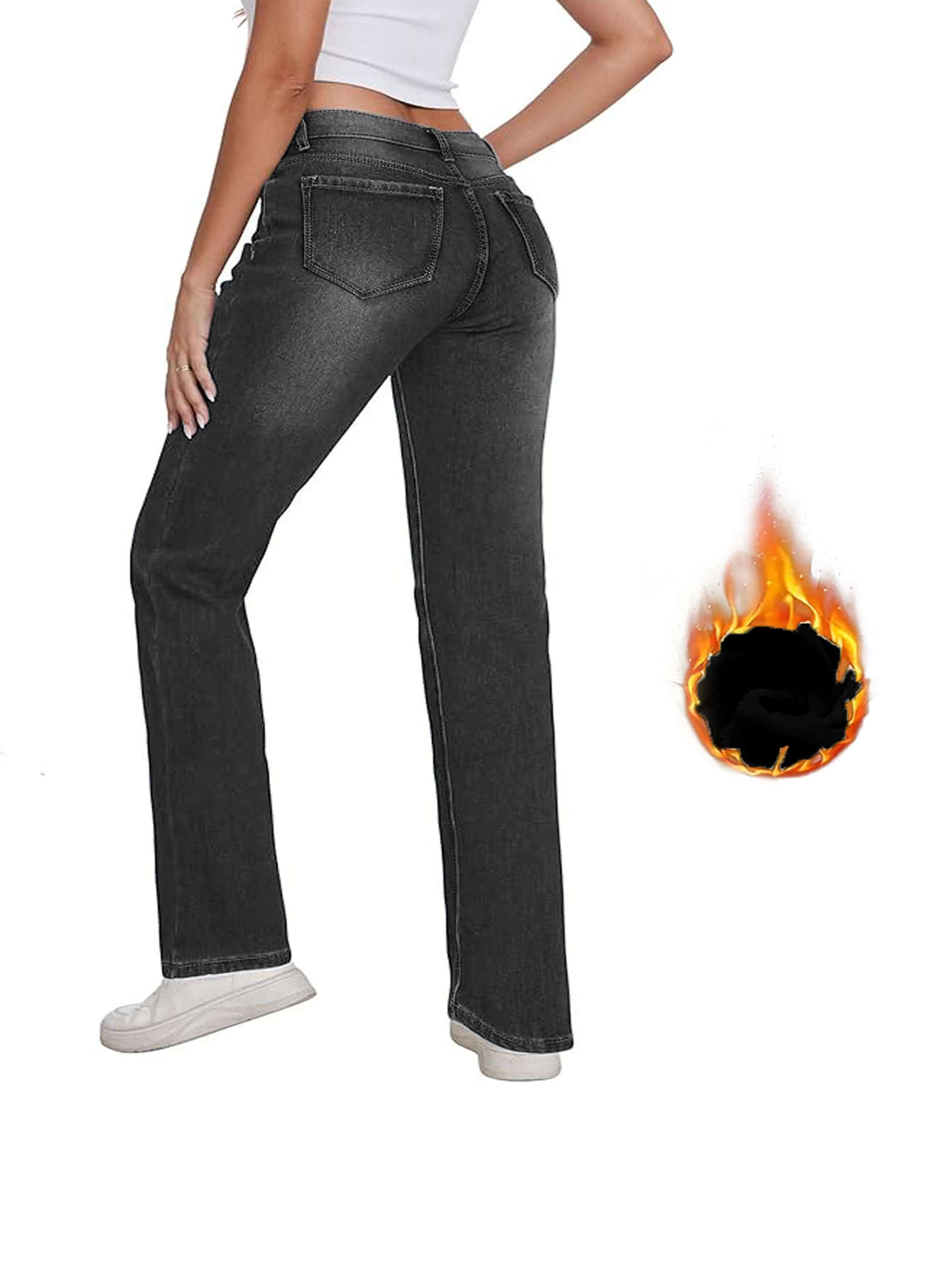 Pantalones vaqueros ajustados de corte entallado con forro térmico de invierno para mujer de TECCULI, de largo 78, estilo
