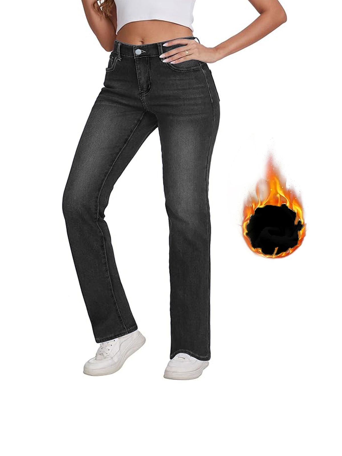 Pantalones vaqueros ajustados de corte entallado con forro térmico de invierno para mujer de TECCULI, de largo 78, estilo