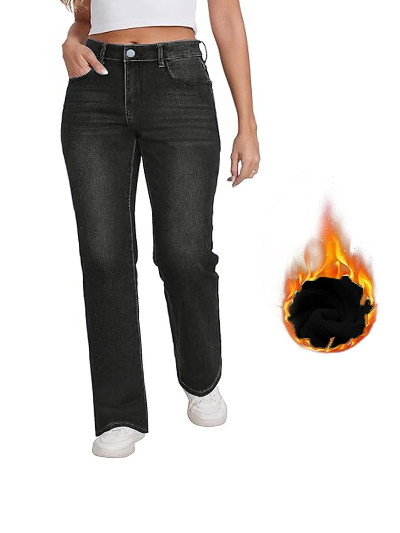 Pantalones vaqueros ajustados de corte entallado con forro térmico de invierno para mujer de TECCULI, de largo 78, estilo