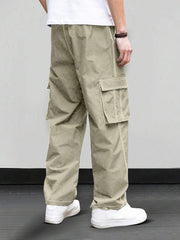 Pantalones cargo rectos Manfinity Hypemode para hombre, informales, con cordón y cintura ajustable, de pierna ancha.